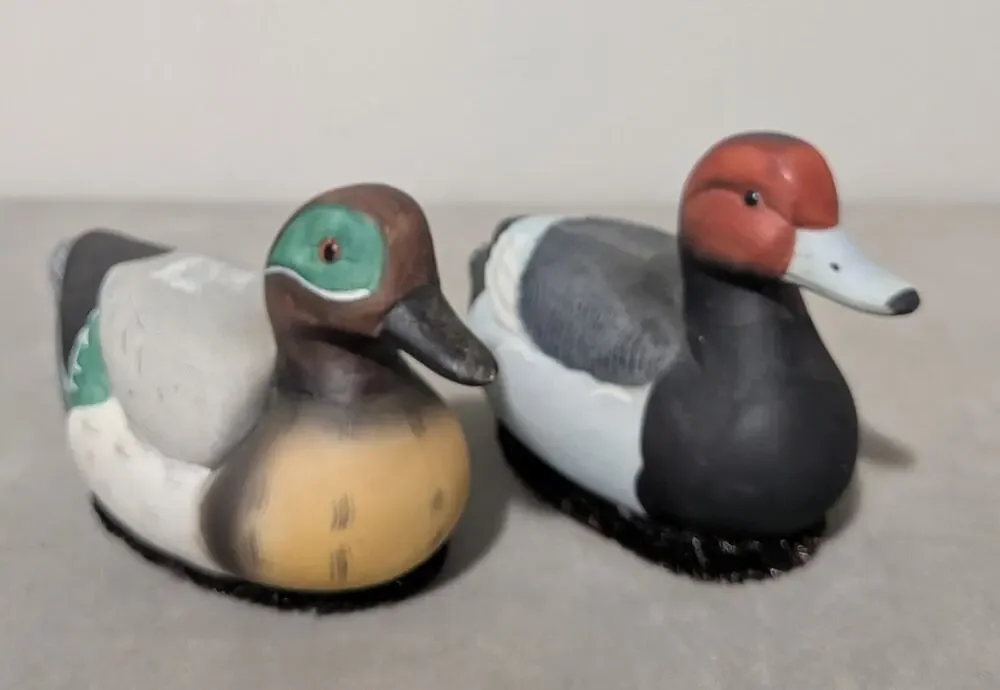 Vintage Jasco Duck Shoe Polisher Brush Set 2 Hand Painted Matte Ceramic Brushes